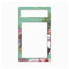 A decorative rectangular frame or mat with rounded corners, featuring a pastel illustration of an outdoor market scene with string lights, storefronts, and fruit. The center is blank white, and there is a smaller blank white label area near the top.