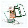 Three clear protective card cases with bright green frames are displayed on a white background, with one case shown holding a graded Pokémon TCG card.