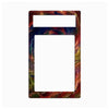 A decorative rectangular frame or plate with a colorful marbled swirl pattern in red, blue, green, yellow, and brown, featuring two cutout openings at the top, shown on a plain white background.