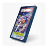 A blue protective phone case shown on a smartphone, displaying a colorful anime trading card game screen. The case is photographed at an angle against a clean white background.