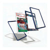 A set of custom comic book sleeves or frames in dark blue, shown floating around a graded comic book sample on a clean white background.