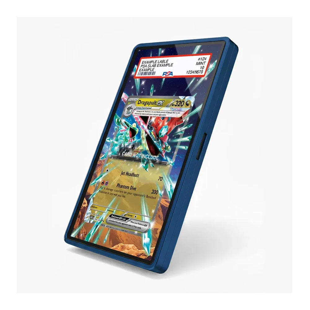 A blue protective smartphone case shown on a phone displaying a colorful Pokémon battle screen, set against a clean white background.