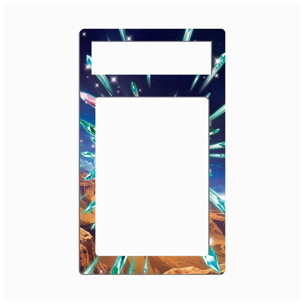 A rectangular plastic frame or bezel insert with a printed sci-fi space design featuring a dark starry sky, glowing teal energy beams, and orange canyon rock formations, shown on a plain white background.