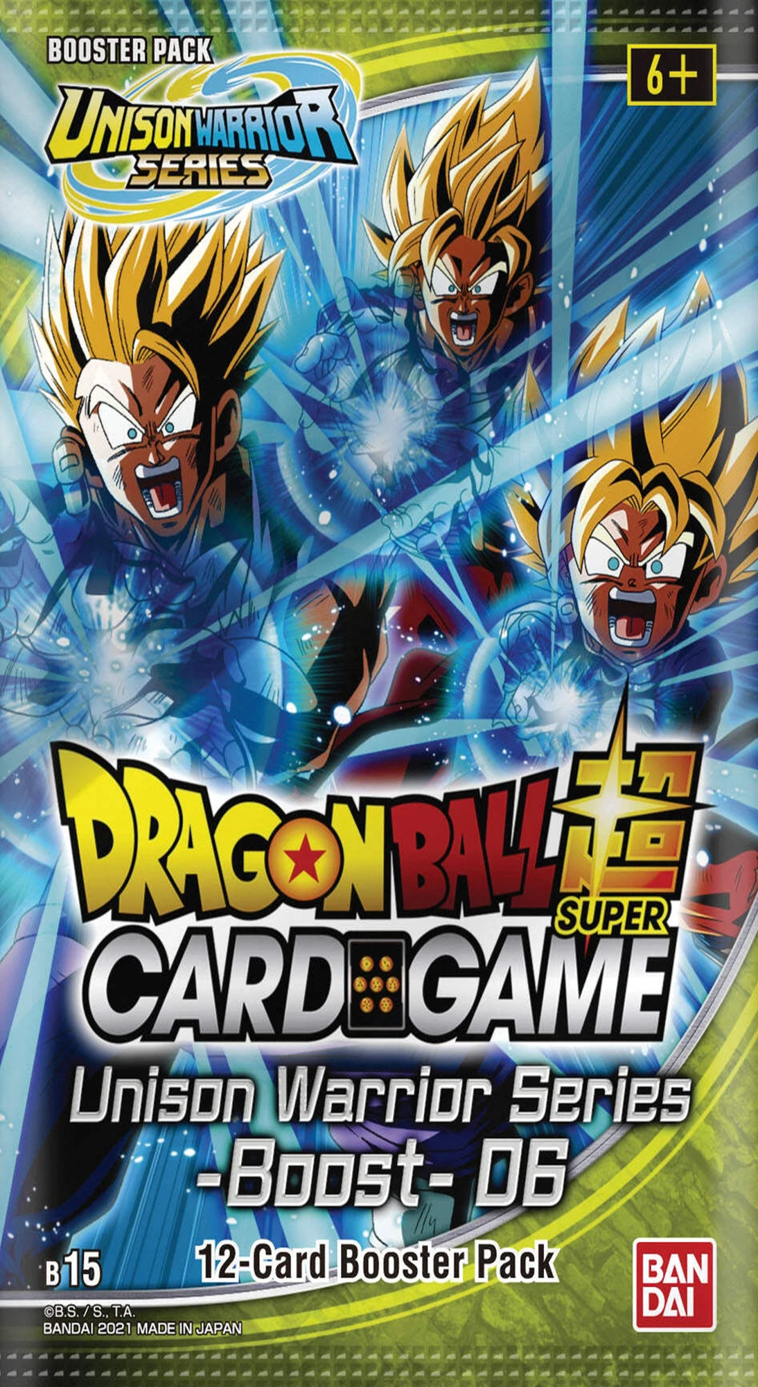 Dragon Ball Super Card Game B15 Unison Warrior 6 Saiyan Showdown Booster Pack featuring powerful Saiyan cards and exclusive collectible artwork.
