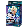 Dragon Ball Card Game F502 Super Saiyan Pepper box packaging by Bandai, featuring anime artwork of Vegeta in a dynamic pose on a dark blue and purple background.