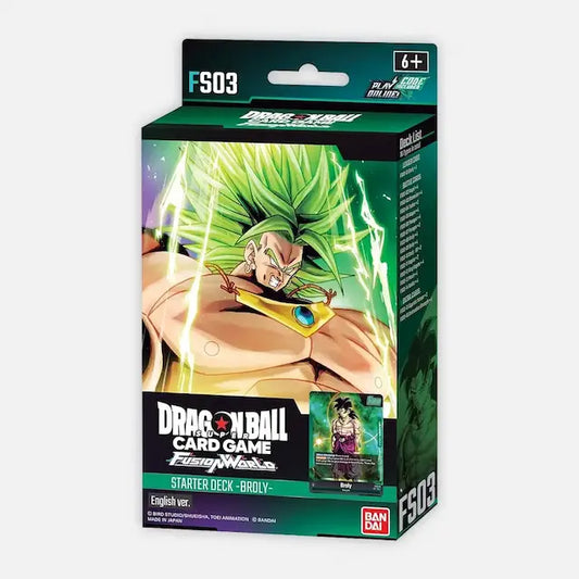 Dragon Ball Card Game starter deck packaging featuring Broly on a white background