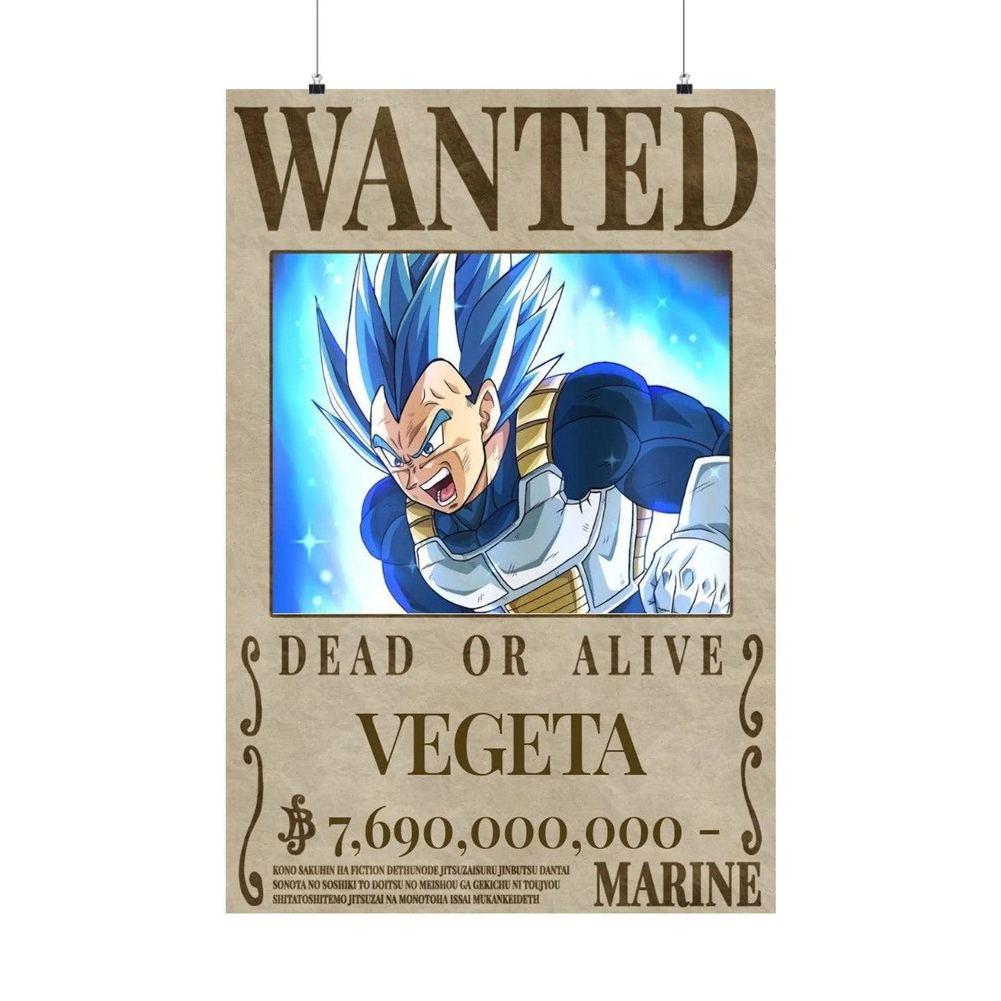 Dragon Ball Vegeta Blue Wanted Poster Dead or Alive Anime Art - PokeTCG