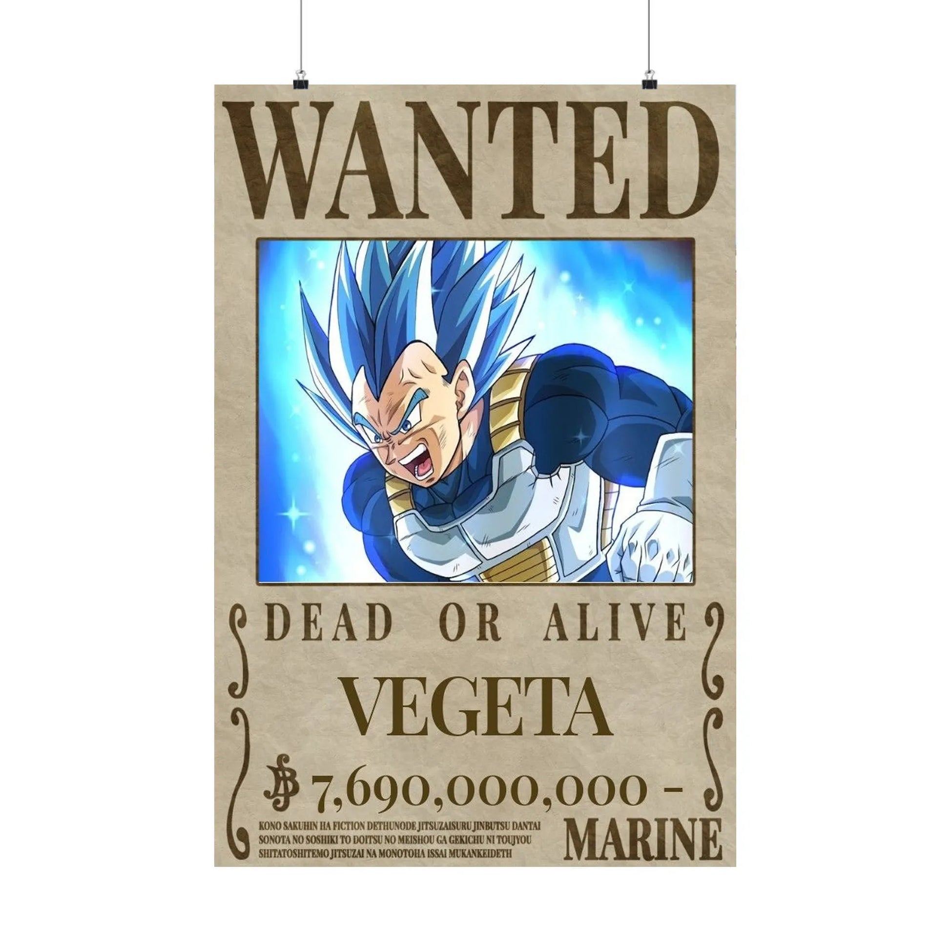 Dragon Ball Vegeta Blue Wanted Poster Dead or Alive Anime Art - PokeTCG