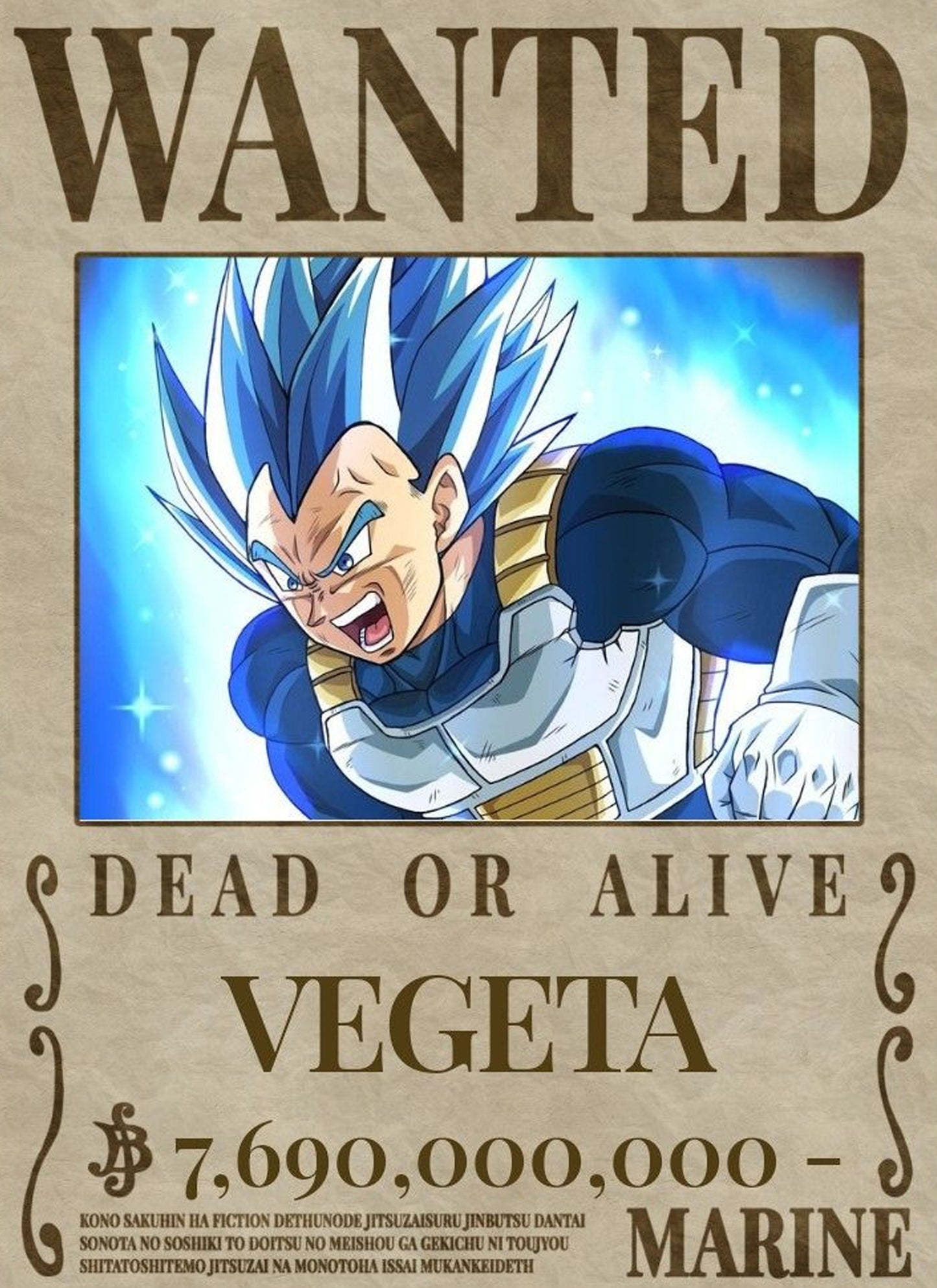 Dragon Ball Vegeta Blue Wanted Poster Dead or Alive Anime Art - PokeTCG