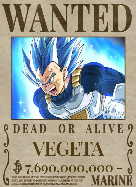 Dragon Ball Vegeta Blue Wanted Poster Dead or Alive Anime Art - PokeTCG