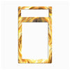 A decorative light switch plate cover featuring a swirling golden-yellow and orange flame pattern around the outer border, with two rectangular cutouts for a single-toggle switch and a larger outlet opening.