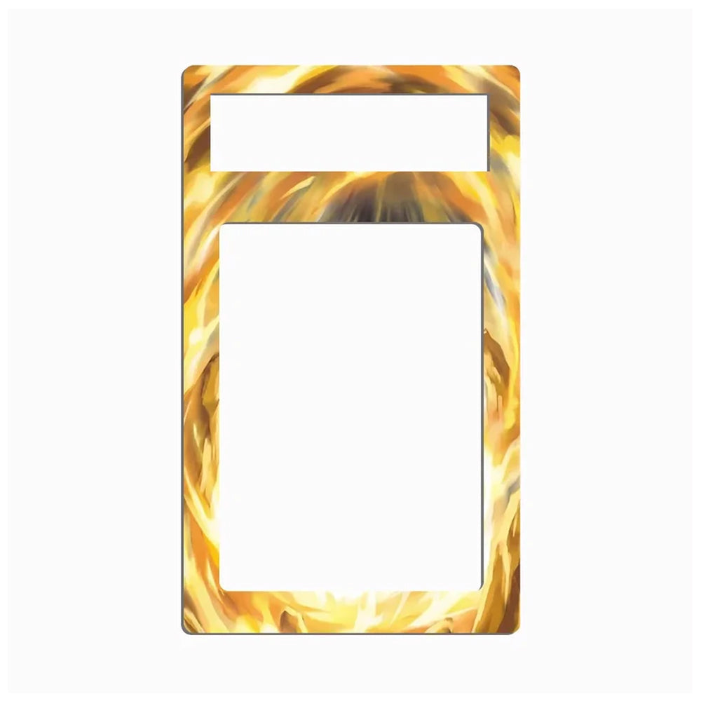 A decorative light switch plate cover featuring a swirling golden-yellow and orange flame pattern around the outer border, with two rectangular cutouts for a single-toggle switch and a larger outlet opening.