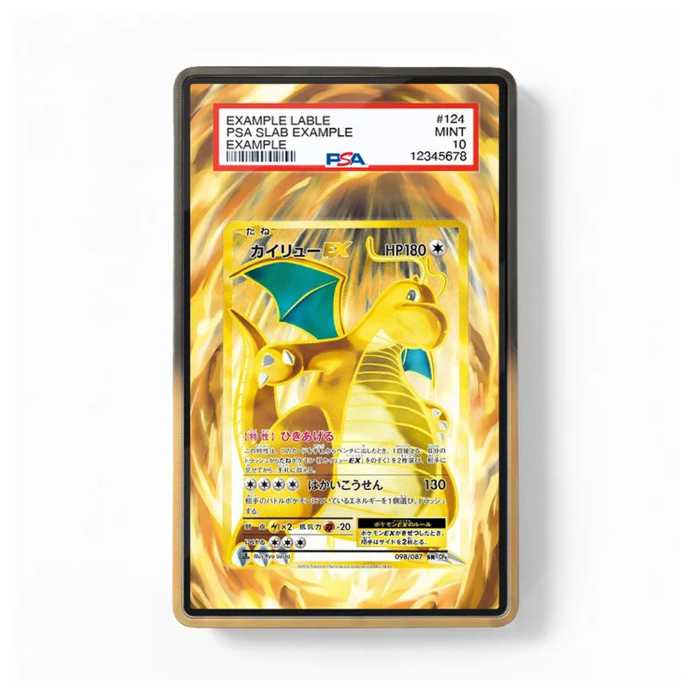 A PSA graded Pokémon TCG trading card in a clear display slab with a black border, featuring a yellow/gold dragon illustration and a PSA label at the top.