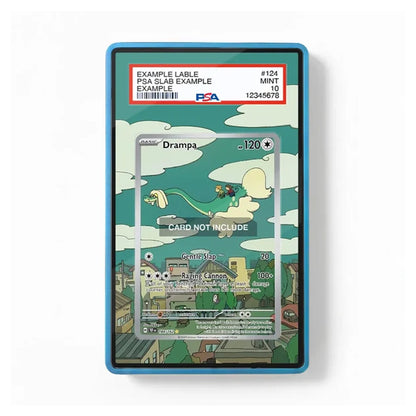 A PSA graded collectible card in a blue protective slab, featuring an illustration of Drampa with a green background and cartoon clouds. The slab has a white header with red and black text, including the PSA logo.