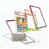 Three transparent acrylic card sleeves with colorful printed borders are displayed on a white background, with one sleeve holding a Pokémon trading card. The sleeves are shown in different angles to demonstrate their clear, flexible design.