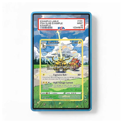 A framed or bordered sample lab card with a printed illustration of a Pokémon-style card featuring Electrike, plus a PSA grading label at the top. This is a clean product-style presentation on a white background, with no person, animal, or real environment visible.