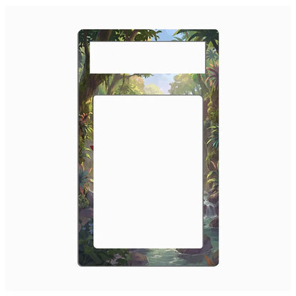 A rectangular light switch plate cover featuring a tropical jungle scene print with green foliage, trees, and a small waterfall, shown against a plain white background.