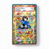 Pokémon trading card in a protective case on a white background