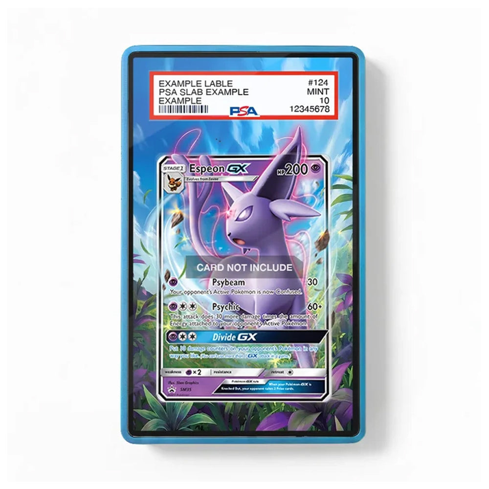 A PSA graded protective card slab containing a Pokémon Eruption GX card, shown against a plain white background. The slab has a blue border and a PSA label at the top.