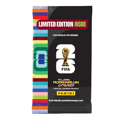 Panini FIFA World Cup 2026 Adrenalyn XL Limited Edition trading card pack featuring exclusive FIFA football collectibles