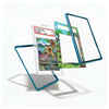 A set of custom Pokémon trading card sleeves and frames, including a clear acrylic case holding a graded Young Judge Challenge Card, surrounded by three blue metal frames on a white background.
