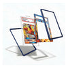 Three clear protective card sleeves with dark blue borders are shown floating on a white background, with one sleeve containing a Pokémon trading card and another sleeve showing a colorful printed insert design.
