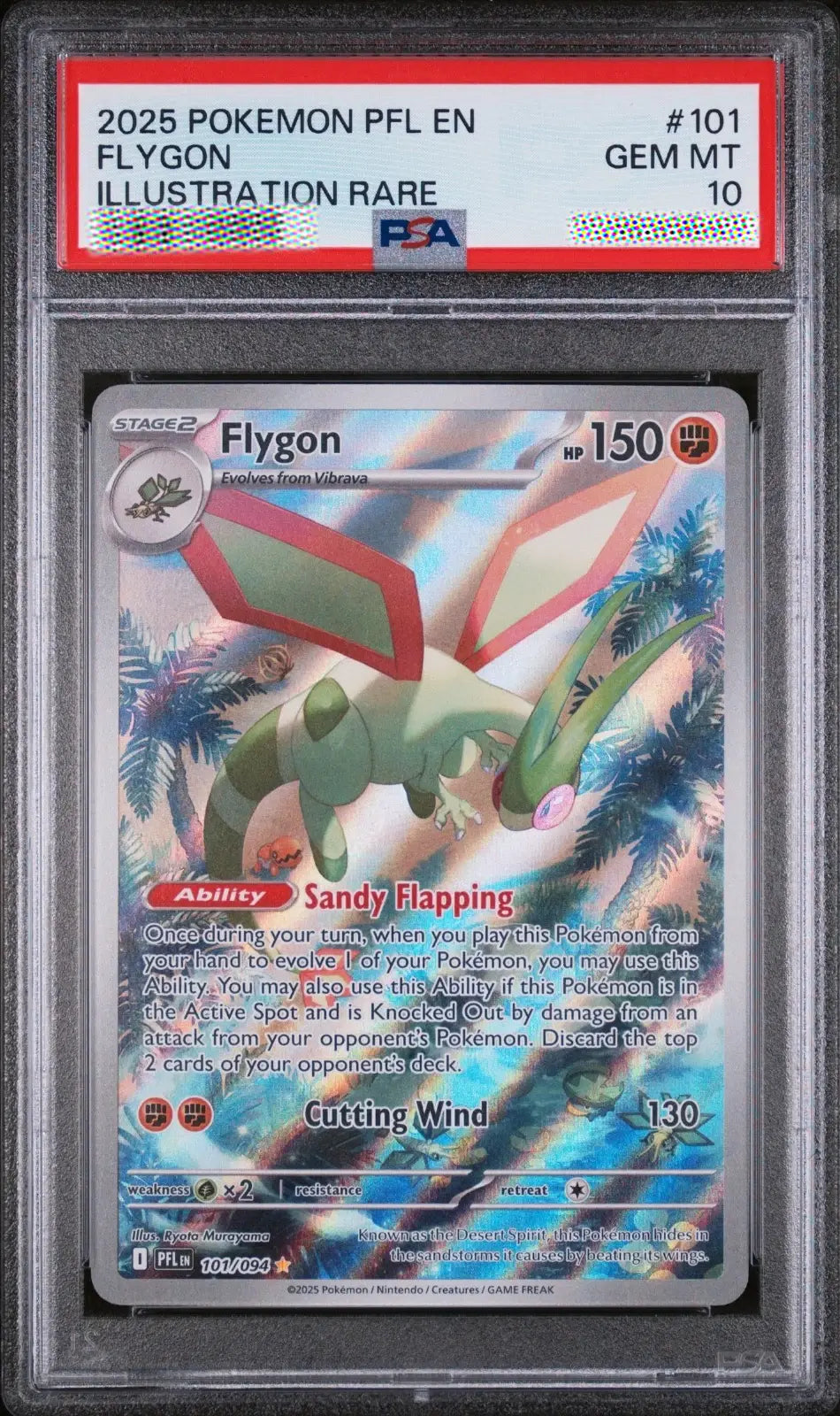 Pokémon trading card featuring Flygon with a PSA grading label on top