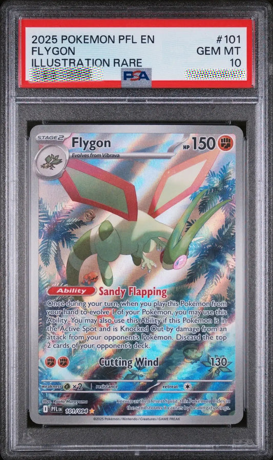 Pokémon trading card featuring Flygon with a PSA grading label on top