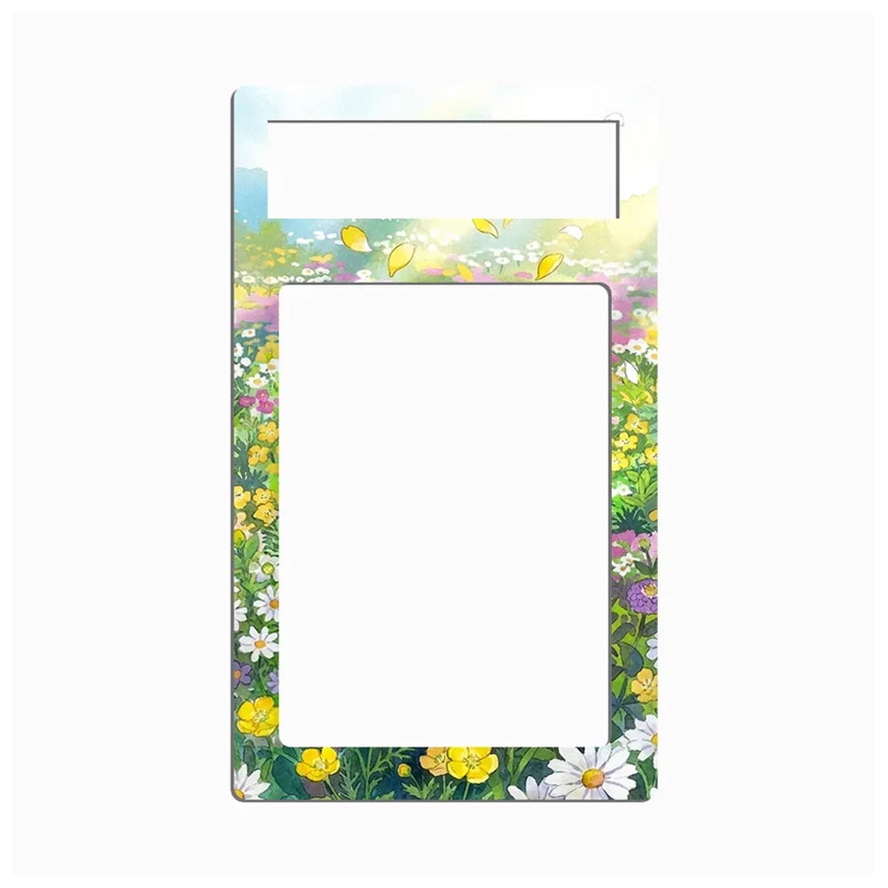 A rectangular photo frame with a colorful wildflower border and a blank white center, shown on a plain white background.