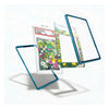 A set of smartphone screen protectors with a translucent teal-blue border and a colorful floral print, shown floating around a graded collectible card on a clean white background.