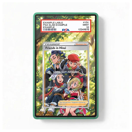 A PSA graded collectible card slab containing a Pokémon Trainer card, shown against a plain white background. The slab has a green border and a red PSA label at the top.