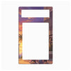 A rectangular decorative plate or frame with rounded corners, featuring an illustrated sunset scene with palm trees, a balcony, and a couple's feet at the bottom. The center and top cutout areas are blank white spaces, shown on a plain light gray background.
