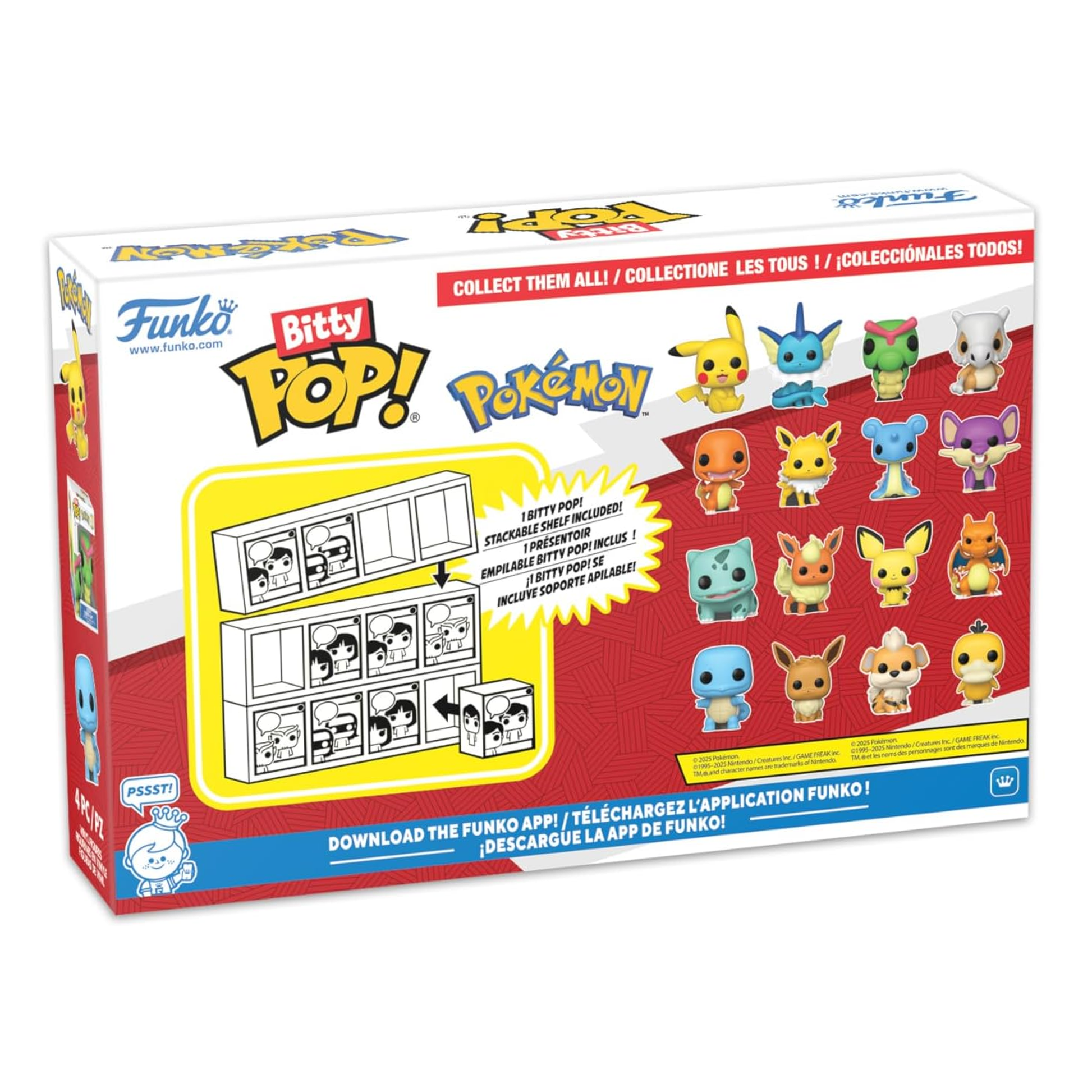 Funko Bitty Pop! Pokemon toy set packaging with character illustrations on a white background