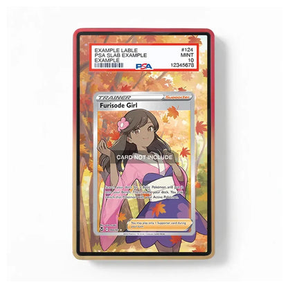 A PSA graded protective slab for a Pokémon trading card, featuring a red border and a clear front, shown on a white background. The slab is graded PSA 10 by the PSA logo printed on the top label.