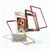A set of custom protective frames for collectible trading cards, shown floating around a graded Pokémon TCG card. The frames feature a metallic gold base with a red gradient on the inner border, and one frame has a printed fiery pattern.