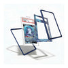 A set of custom dark blue acrylic card protectors and frames displayed in a floating, exploded view around a graded PSA-10 Pokémon TCG card on a clean white background.