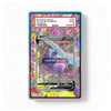 A PSA graded collectible card slab containing a colorful psychedelic trading card, shown against a plain white background. The slab has a blue and pink gradient border, and the card features a busy multicolor pattern with a purple creature and a white PSA label at the top.