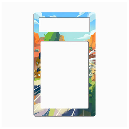 A rectangular phone case with a colorful psychedelic pattern, featuring a large blank center cutout and a smaller horizontal cutout at the top, shown on a plain white background.