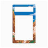 A rectangular picture frame with a desert canyon landscape border, featuring blue sky, brown rock cliffs, and small green plants, shown on a plain white background.