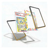 Three transparent protective frames for Pokémon trading cards are displayed on a clean white background, with one frame holding a graded holographic card. The frames feature black, gold, and a colorful pastel multicolor pattern.