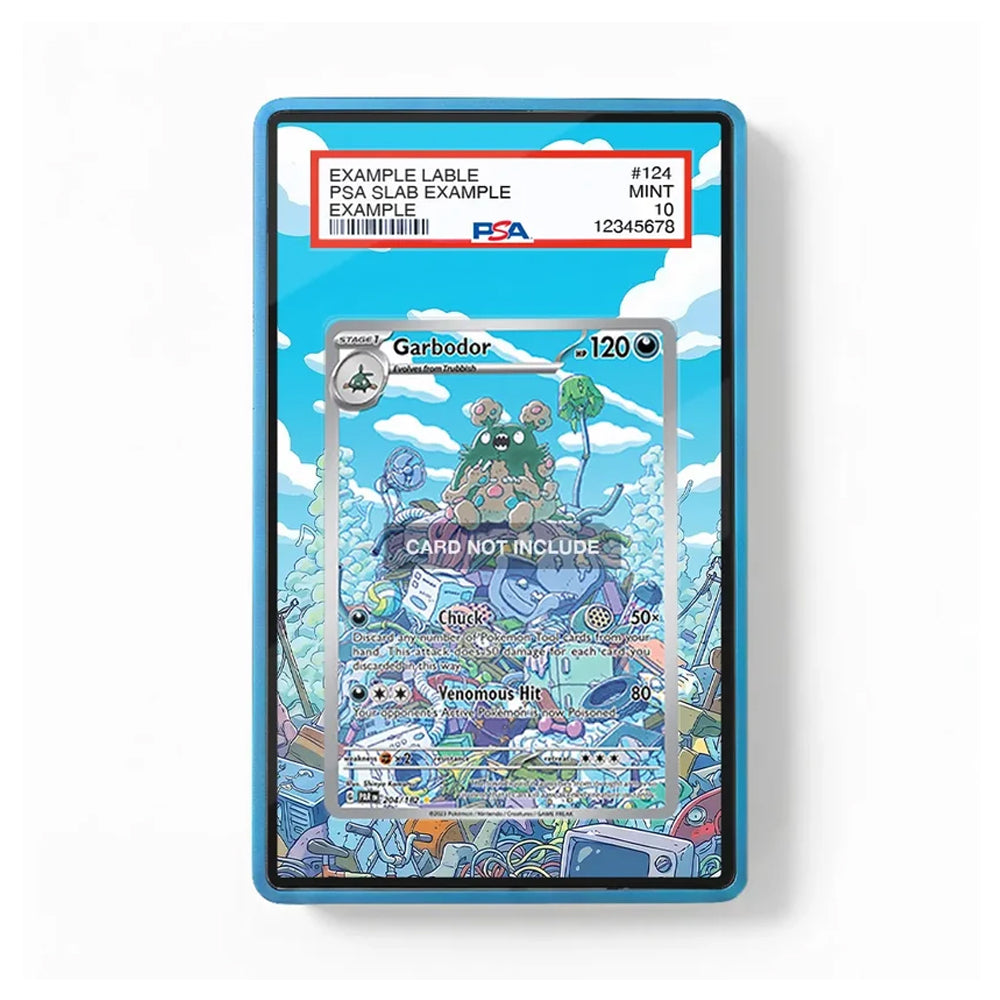 A PSA graded collectible card slab containing a Garbodor card, shown against a clean white background. The slab has a blue border and a red header label with PSA branding and grading details.