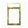 A rectangular decorative frame or magnet with rounded corners, featuring an illustrated green cafe interior on the border and two blank white horizontal slots near the top, shown on a plain white background.