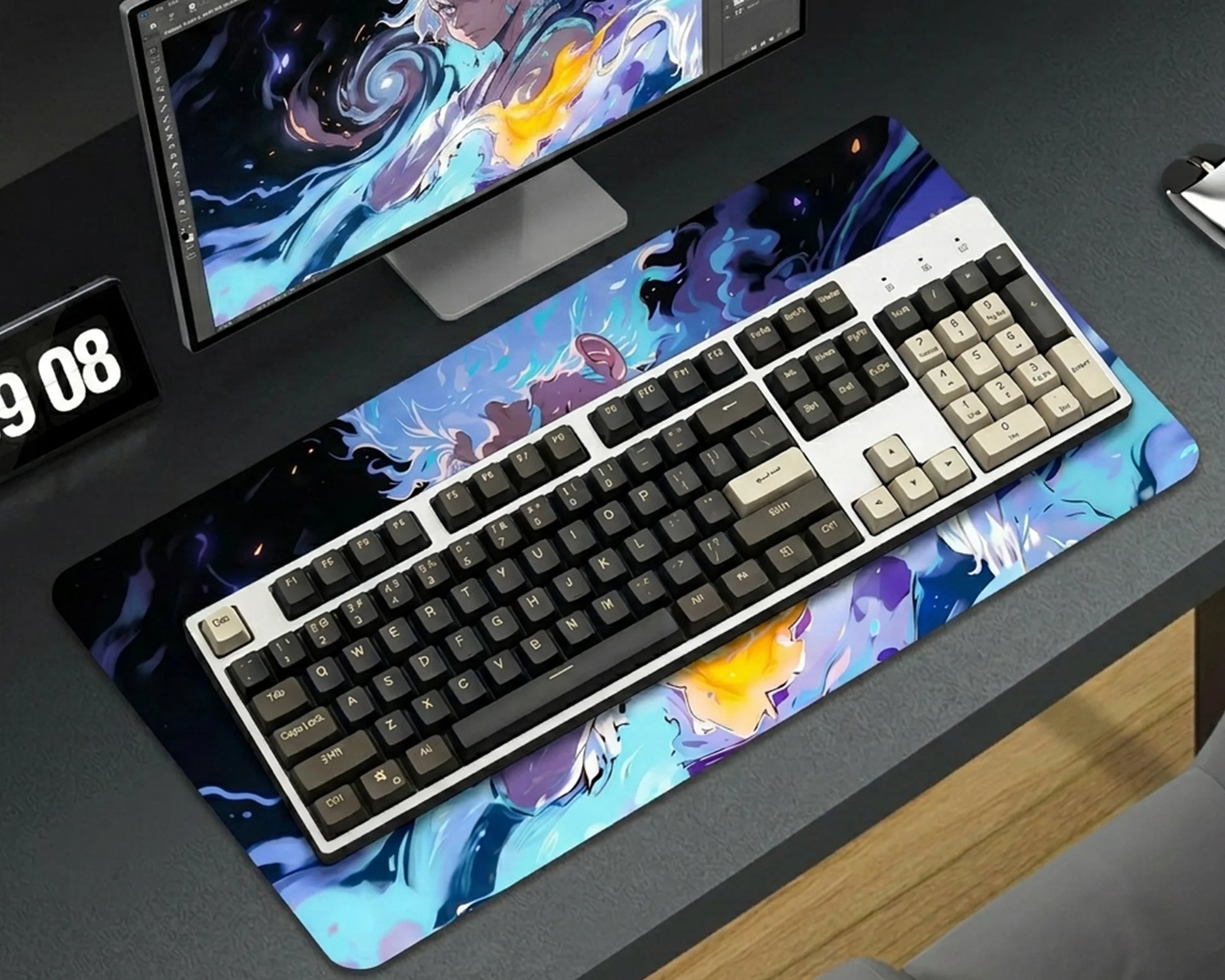 Gear 5 Luffy Energy Mousepad Anime Desk Mat XL One Piece Awakening Power Gaming Mouse Pad Cosmic Aura Design - PokeTCG