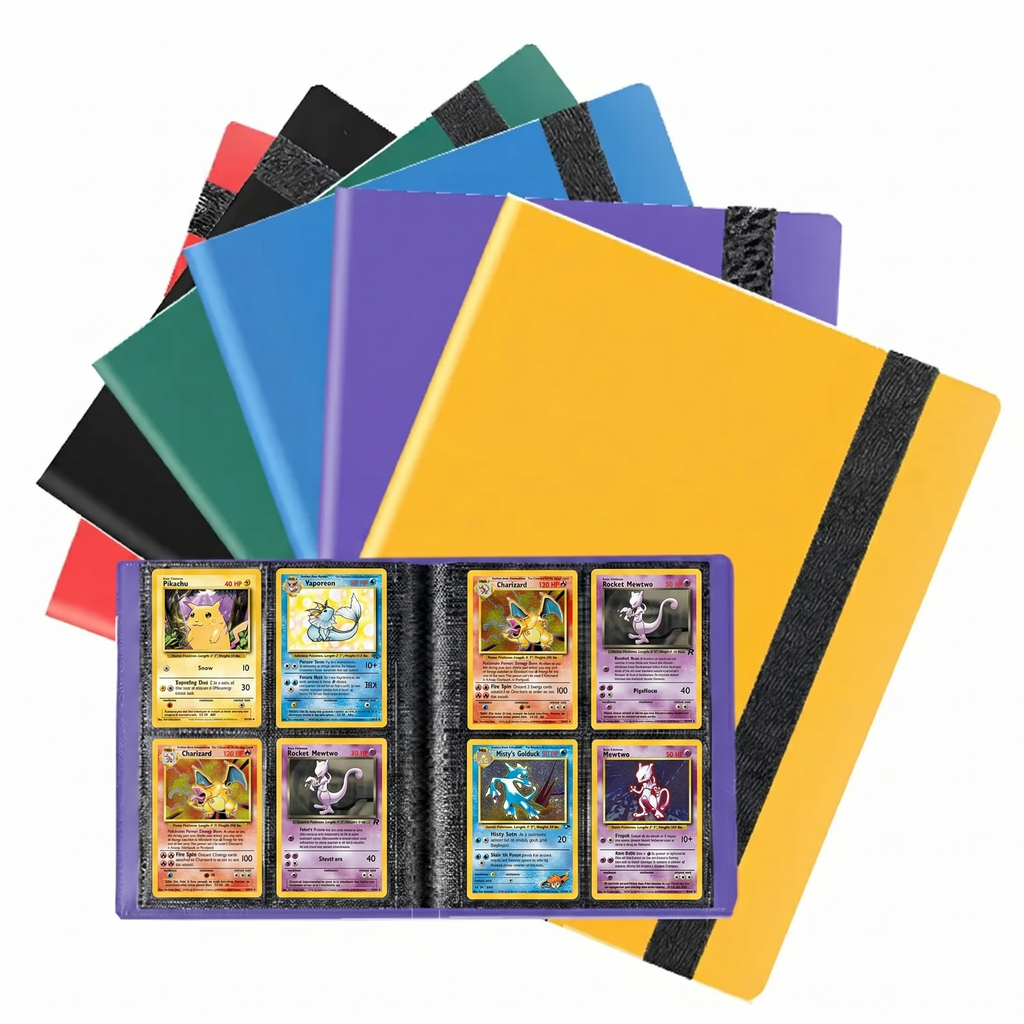 4 Pocket Trading Card Binder (160 Cards) – Multi-Color Album with Strap