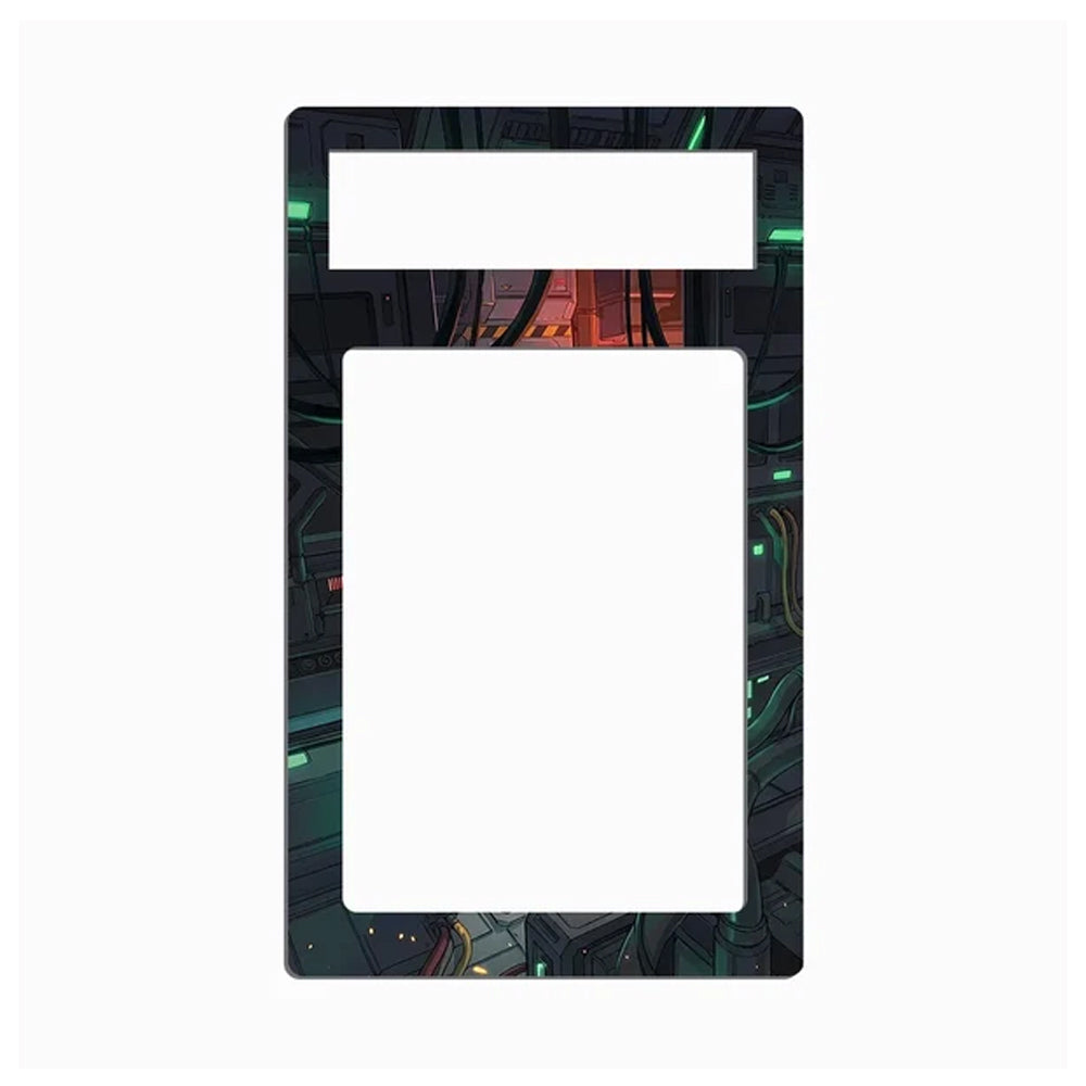 A decorative rectangular light switch plate cover featuring a dark sci-fi industrial design with glowing green and orange lights, shown on a plain white background.