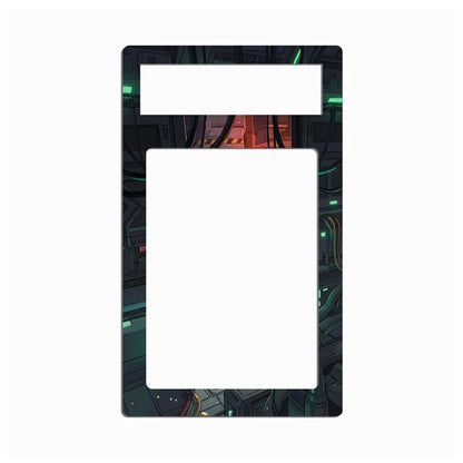 A decorative rectangular light switch plate cover featuring a dark sci-fi industrial design with glowing green and orange lights, shown on a plain white background.