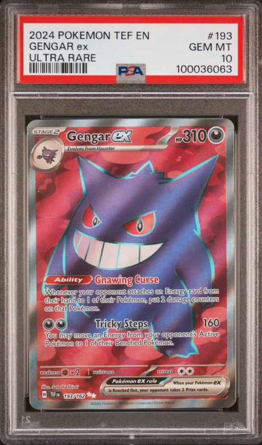 Gengar EX trading card with PSA grading label
