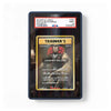 A PSA graded protective display slab containing a tabletop card game card, shown against a plain white background. The slab has a red and white PSA label at the top and a gold-bordered card inside with placeholder artwork and the text 'TRAINER'S' and 'CARD NOT INCLUDE'.