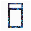 A decorative phone case or frame with a cosmic lightning design, featuring blue and purple electric arcs over a dark space background with black and gray rock textures, shown on a plain white background.