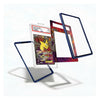 Three clear protective card sleeves with dark blue borders are displayed in a floating arrangement on a white background, with a graded Pokémon TCG card shown inside one sleeve for scale.